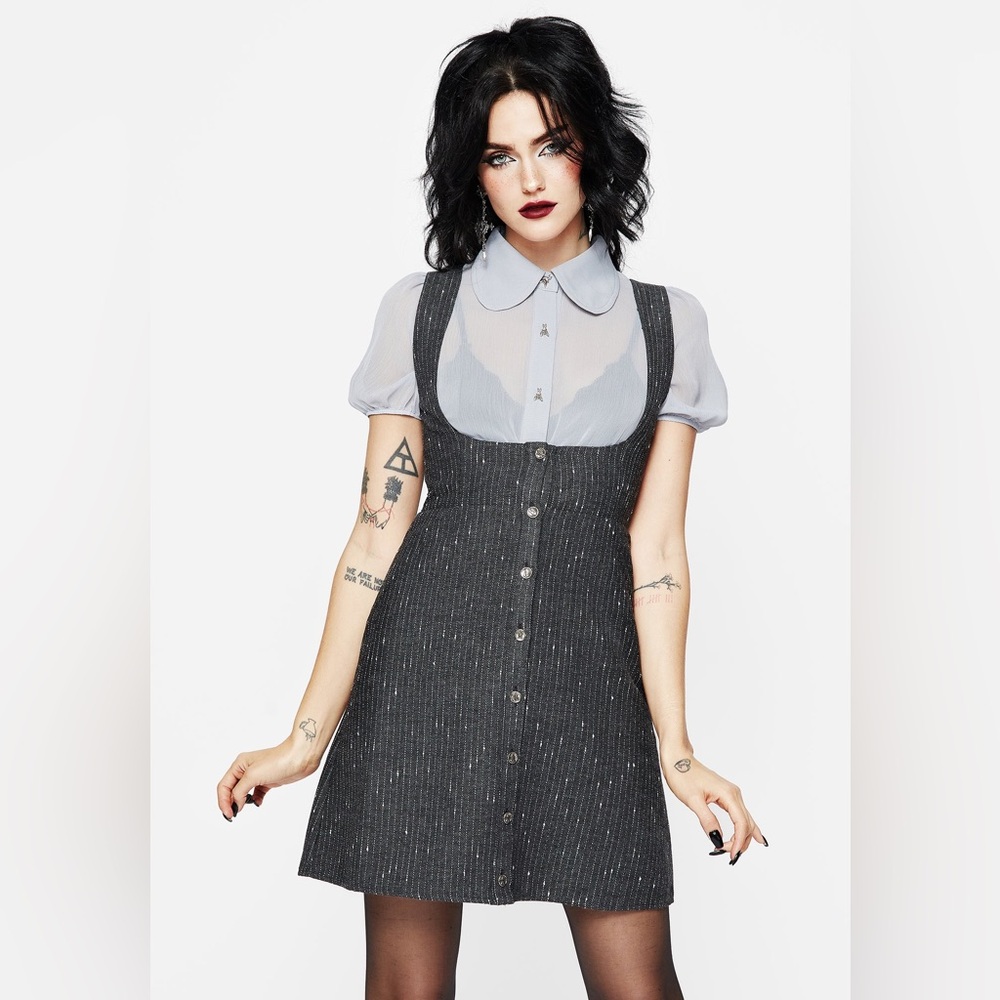 NWT Disturbia Isabella Wool Blend Button Up Mini Pinafore Dress